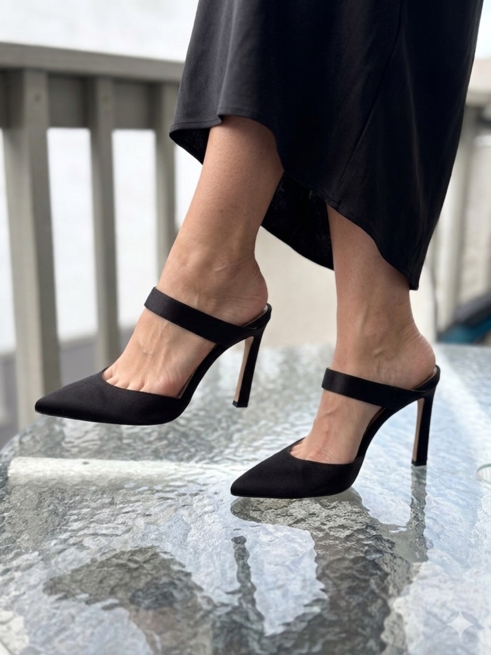 Stuart Weitzman Black Pointed Toe High Heel Mules Sz 9.5M